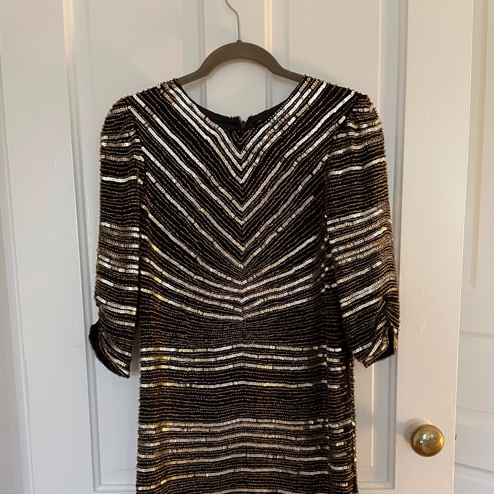 Parker Black & Gold Sequin Mini Dress Size 0